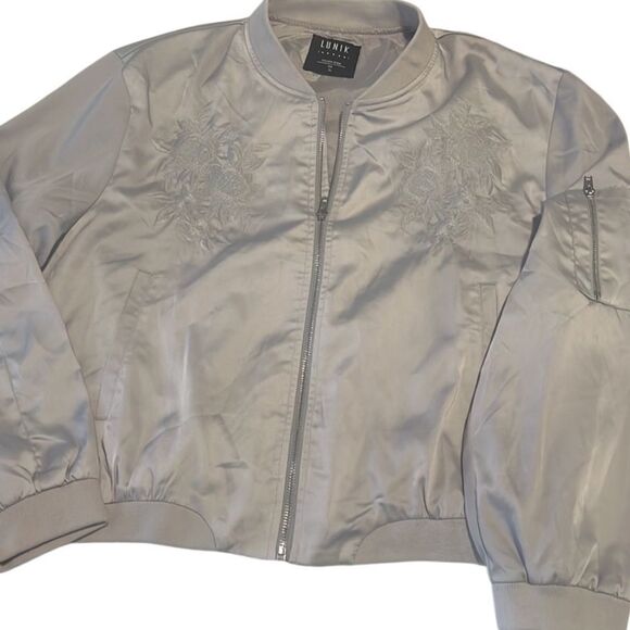 Lunik Silver Gray Embroidered Detail Full Zip Varsity Jacket Size XL - Picture 5 of 11